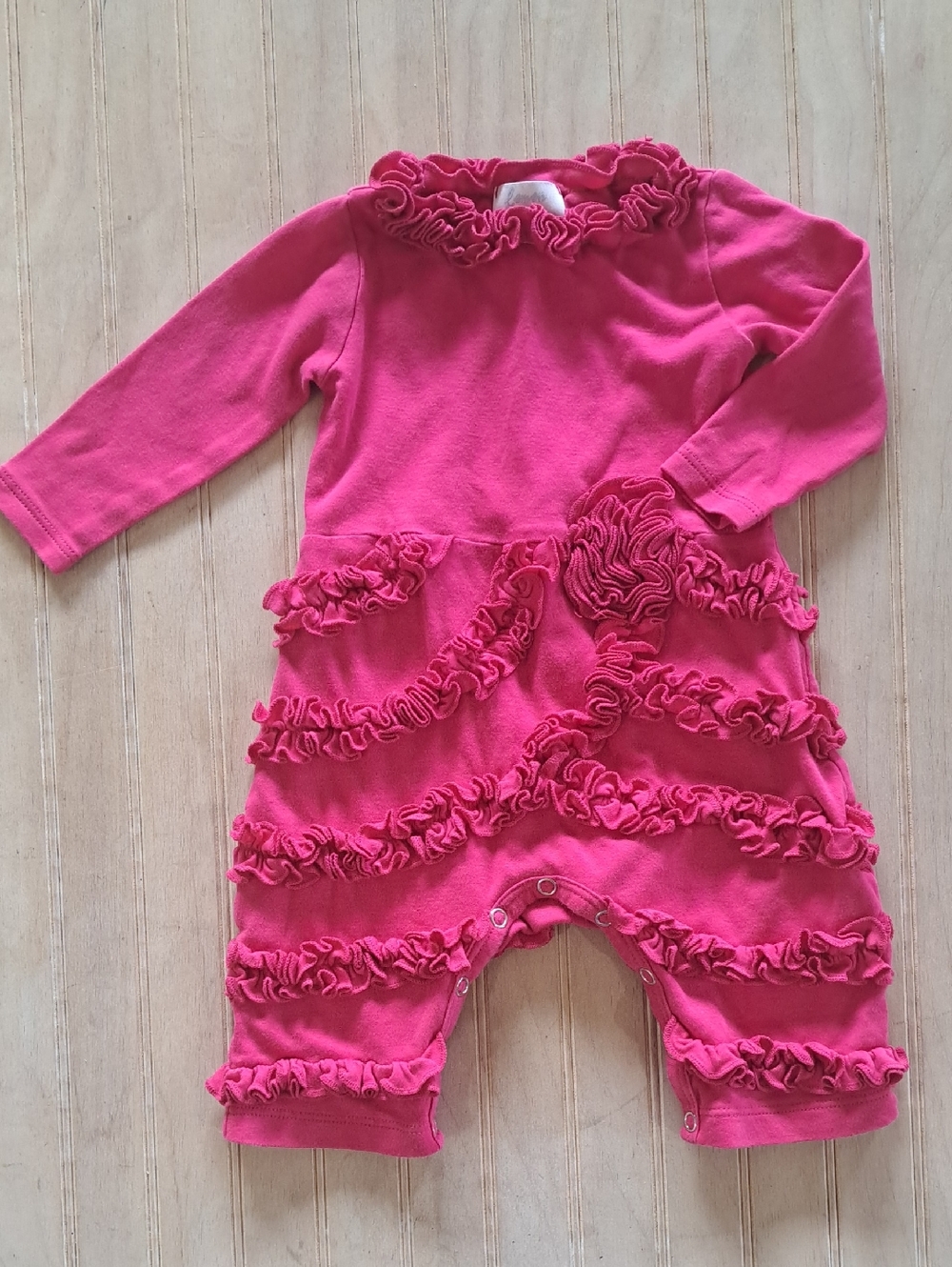 Lemon Loves Layette 100% Pima Cotton Hot Pink Ruffle Baby Romper Soft Stretch